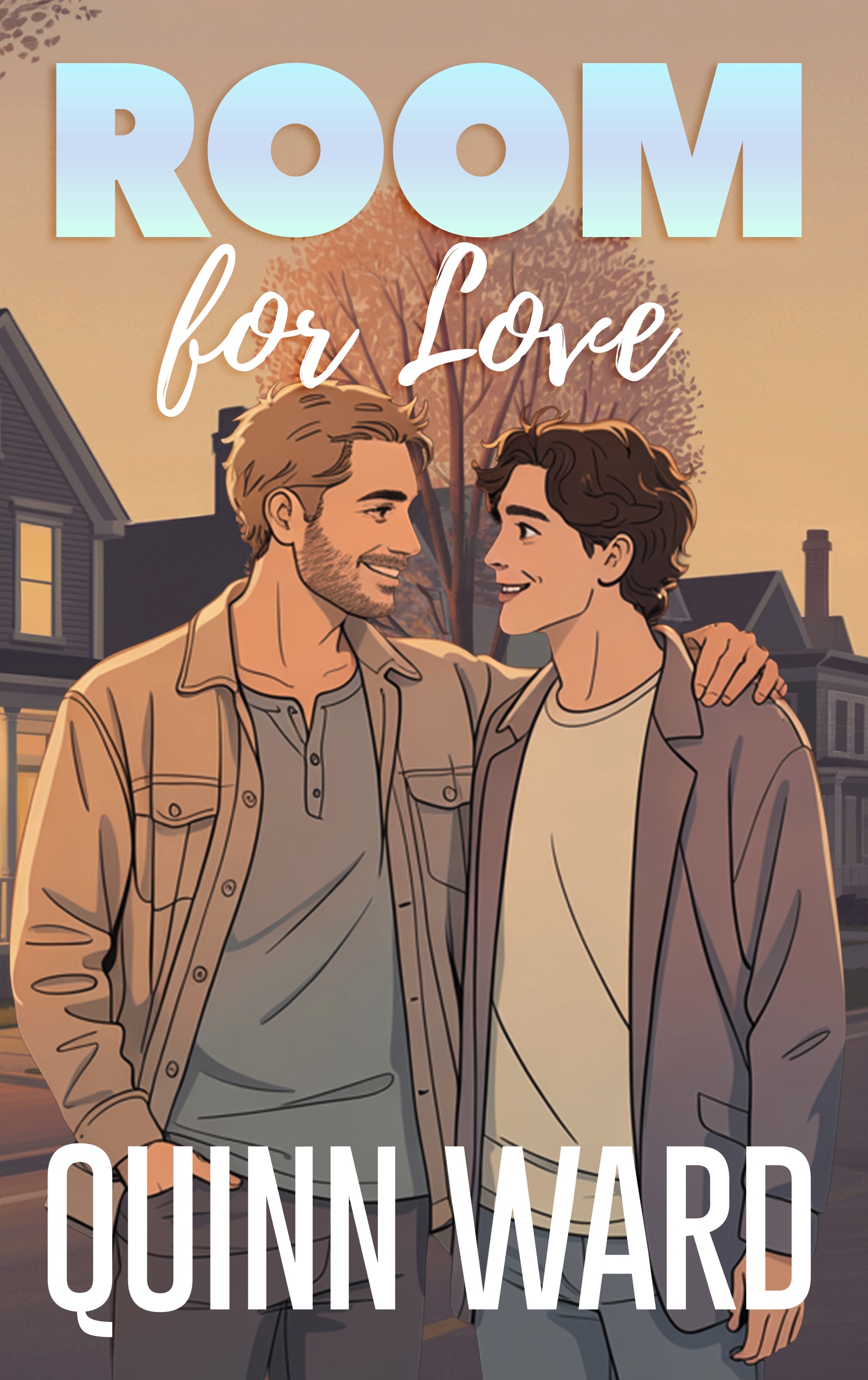 Illustrated book cover featuring two men falling in love in a small town